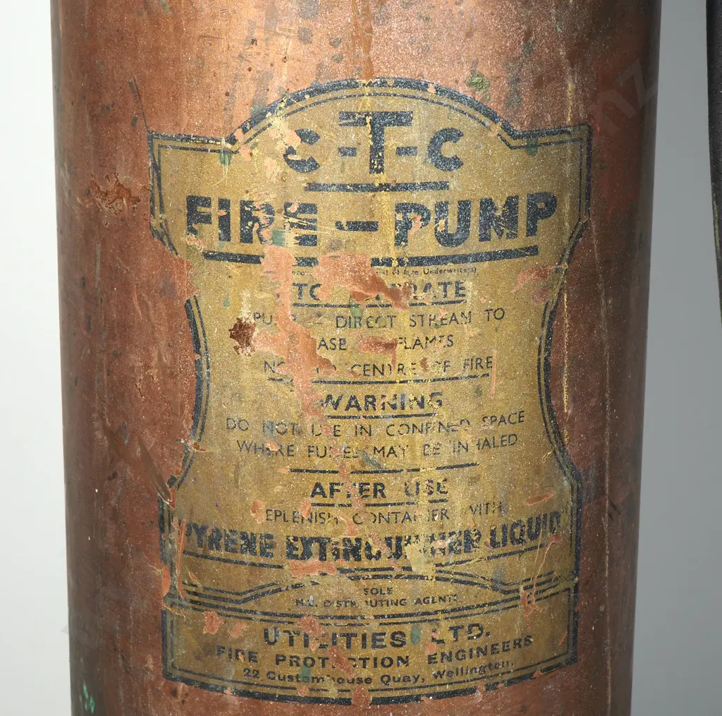 Vintage Copper & Brass Fire Extinguisher from Utilities Ltd. Wellington Image 1++