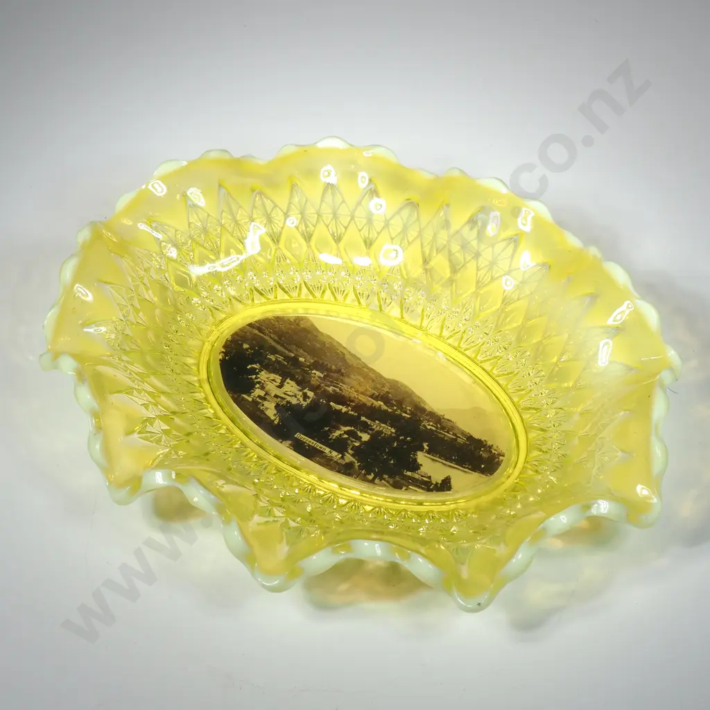 Antique Davidson Primrose Pearline Uranium Glass "Queenstown" Bowl Image 1++