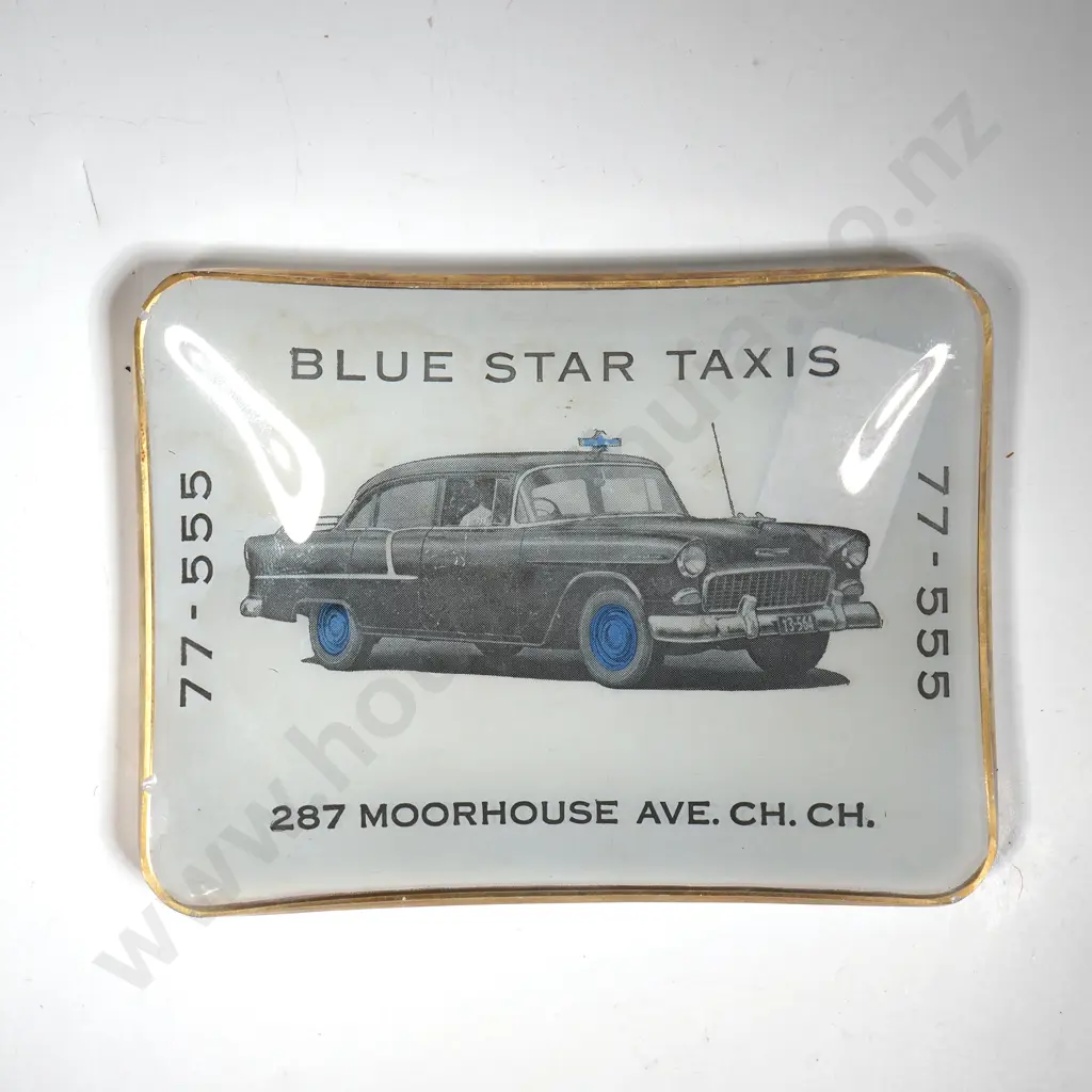 Vintage Glass  Blue Star Taxis Ashtray  77-555  Image 1++