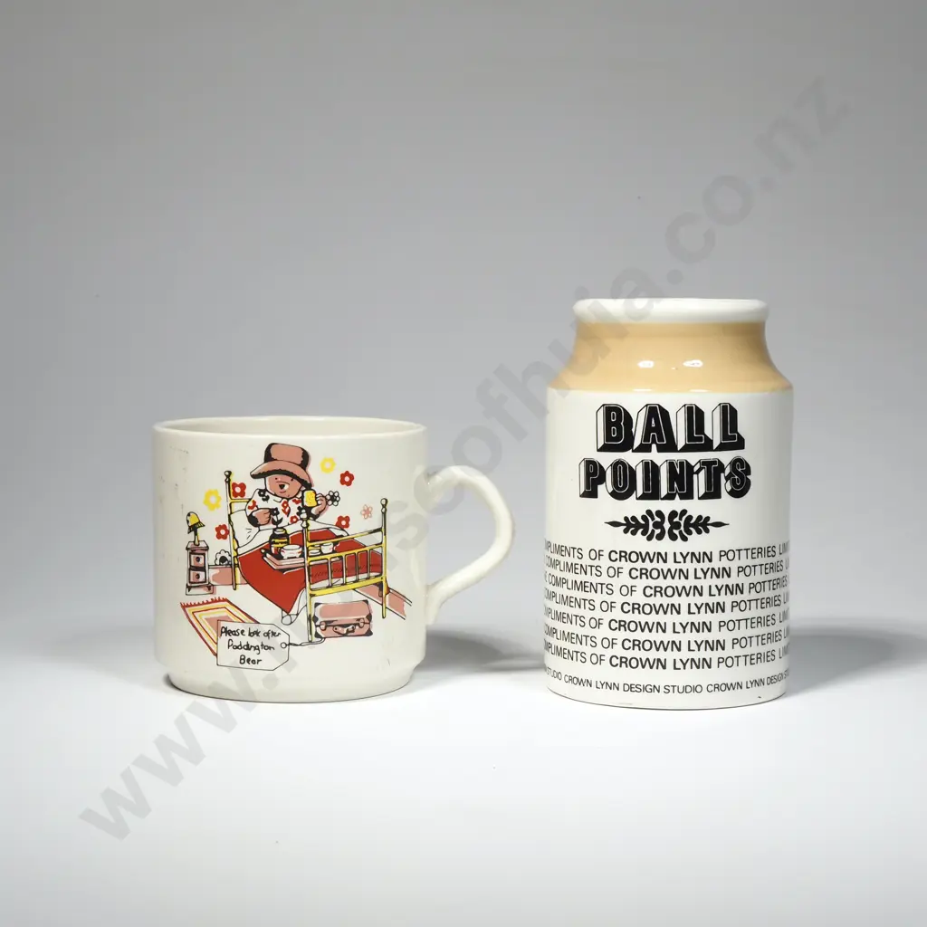 Crown Lynn Container for Ball Points & Paddington & Co. Ltd Mug For Filmfair Limited 1977. Image 1++