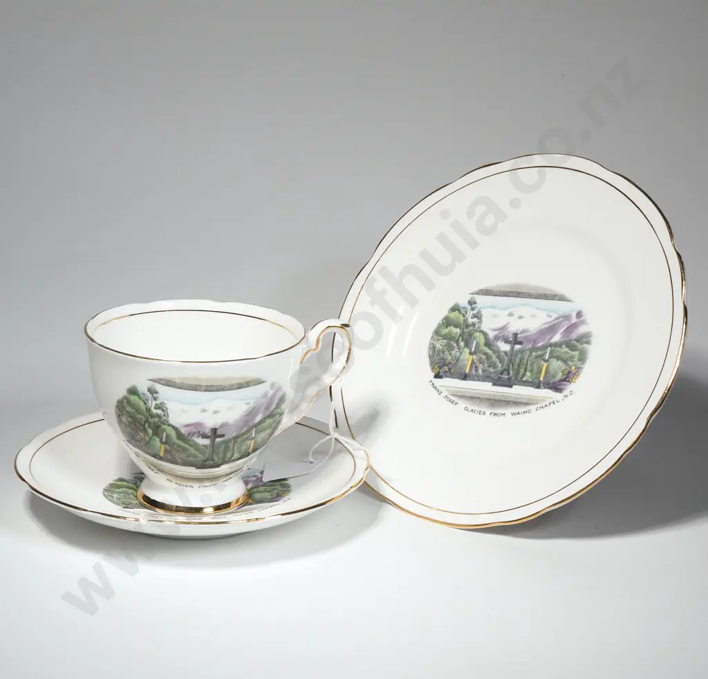 Stafford Cup, Saucer & Plate Souvenir Of Franz Josef Glacier From Waiho Chapel Image 1++