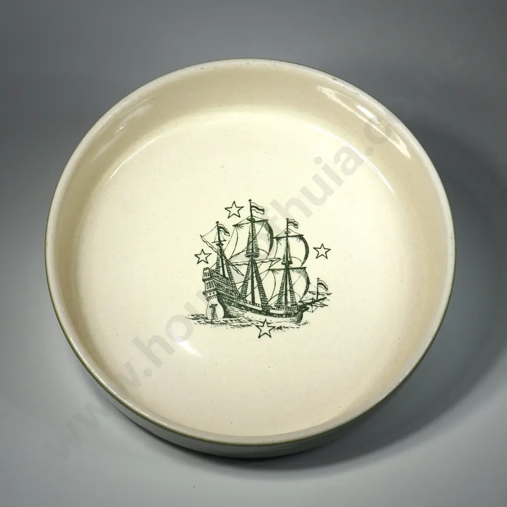 Crown Lynn Commemorative Bowl w  Sailing Ship & Stars,  for the 1963 Opening of the Tasman Pulp & Paper Mill Image 1++