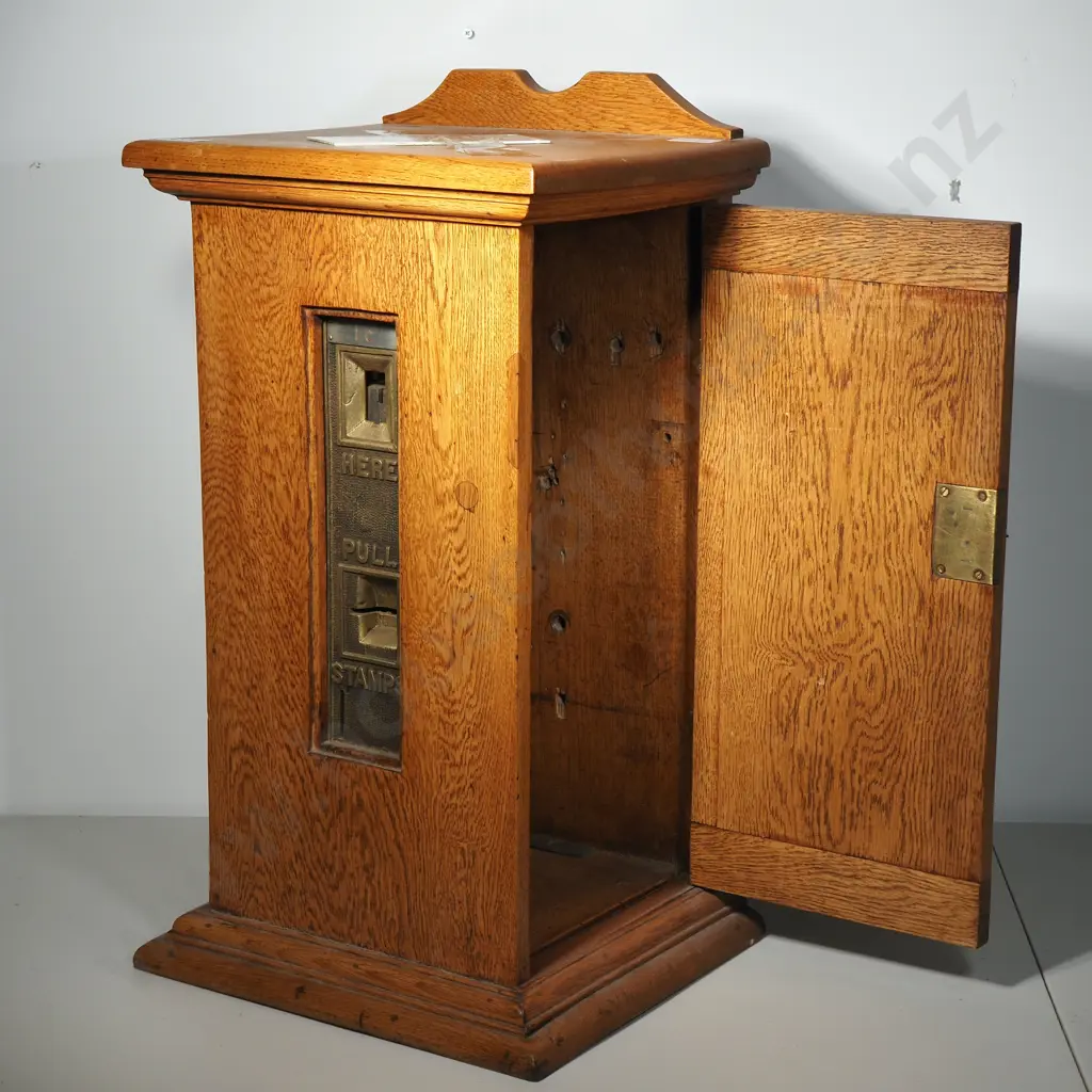 Vintage Oak Stamp Vending Machine Probably Manufactured by Post & Telegraph Department NZ Image 1++