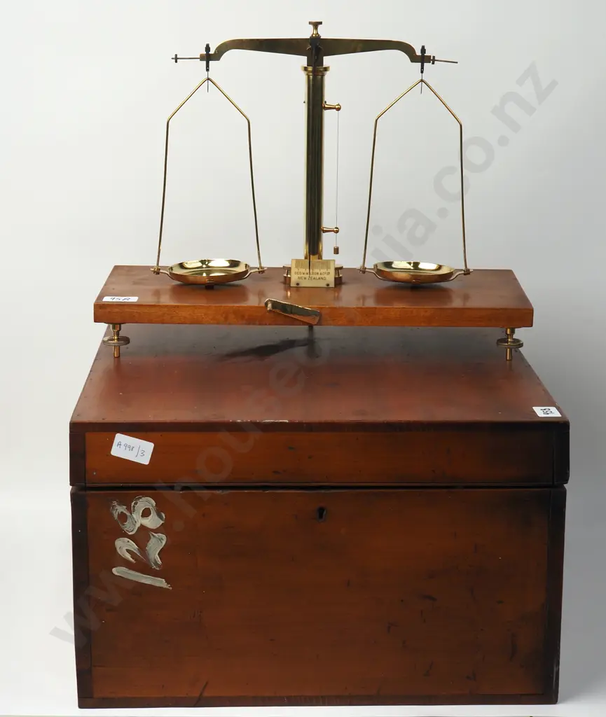Vintage Brass Scientific Scales Marked Geo. W Wilton & Co w Brass Weights & In Original Wooden Box Image 1++