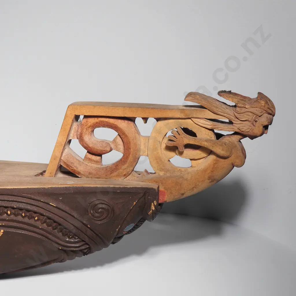 Large Maori Waka w Carved Taurapa & Tauiho Image 1++