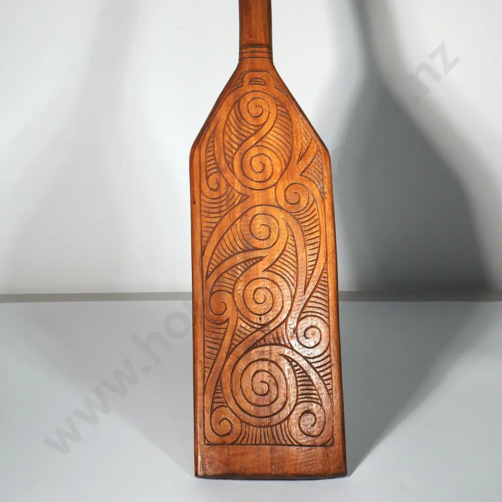 Vintage Folk Maori Carved Wooden Paddle Image 1++