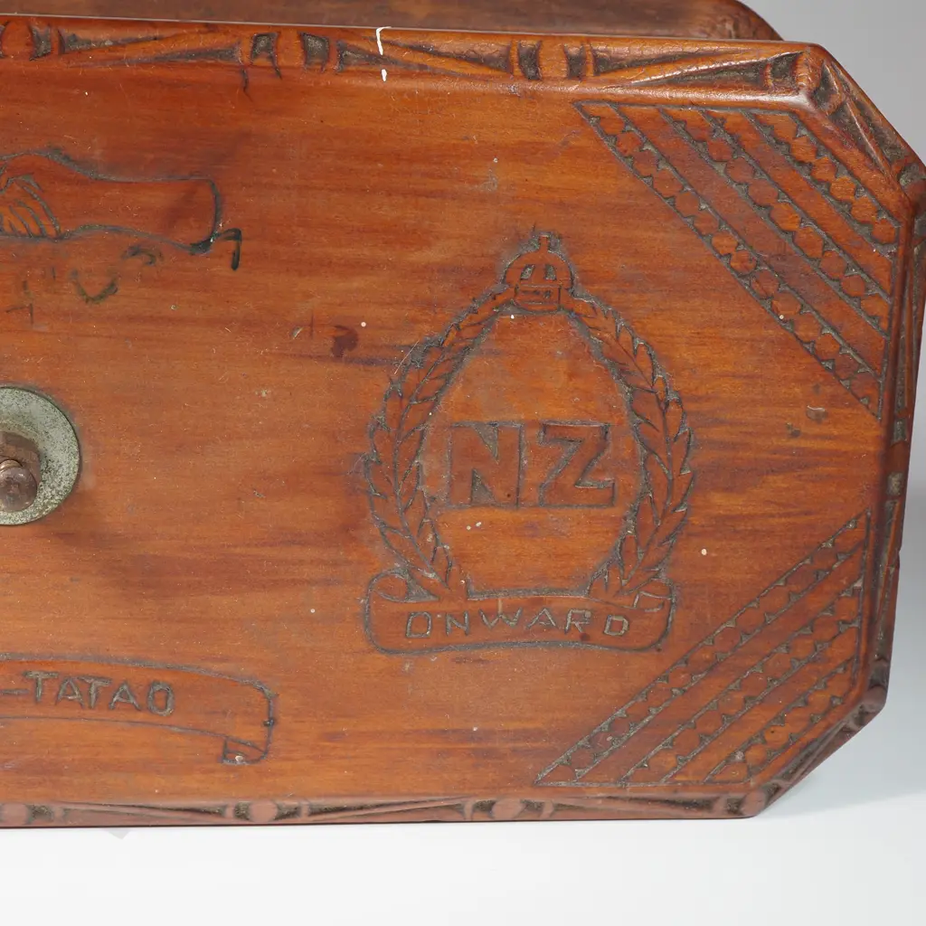 WW2 New Zealand Onward Carved Wooden Box Image 1++