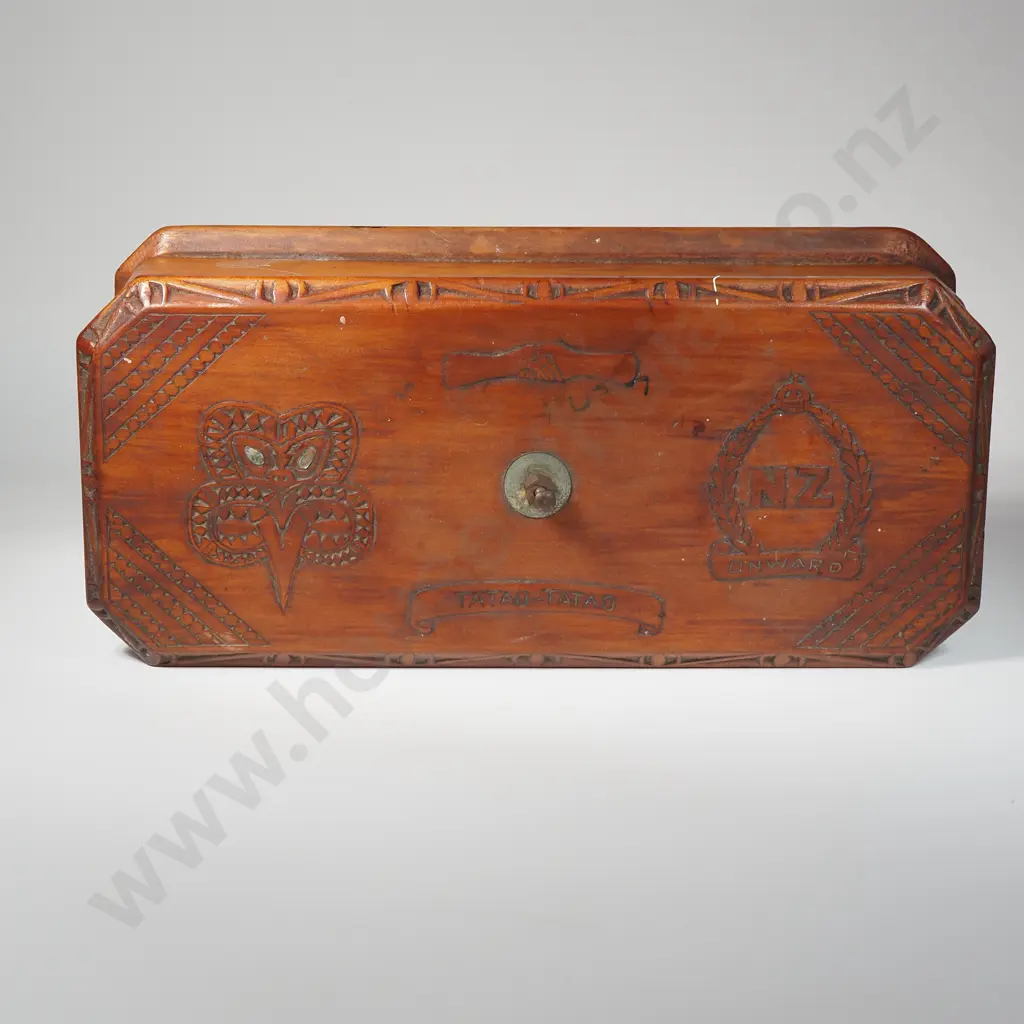WW2 New Zealand Onward Carved Wooden Box Image 1++