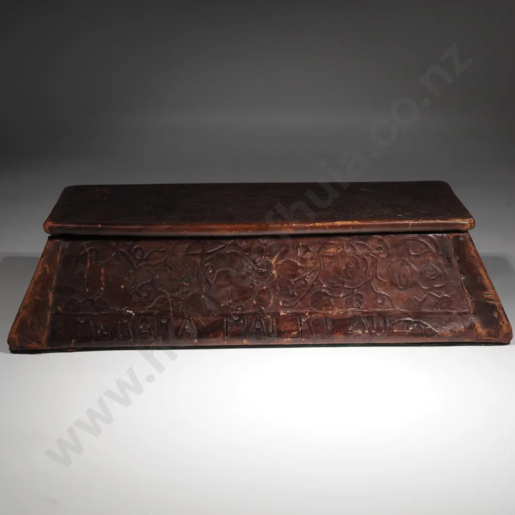 Unusual New Zealand Vintage Tooled Leather Box Decorated w Ferns Te Reo Image 1++