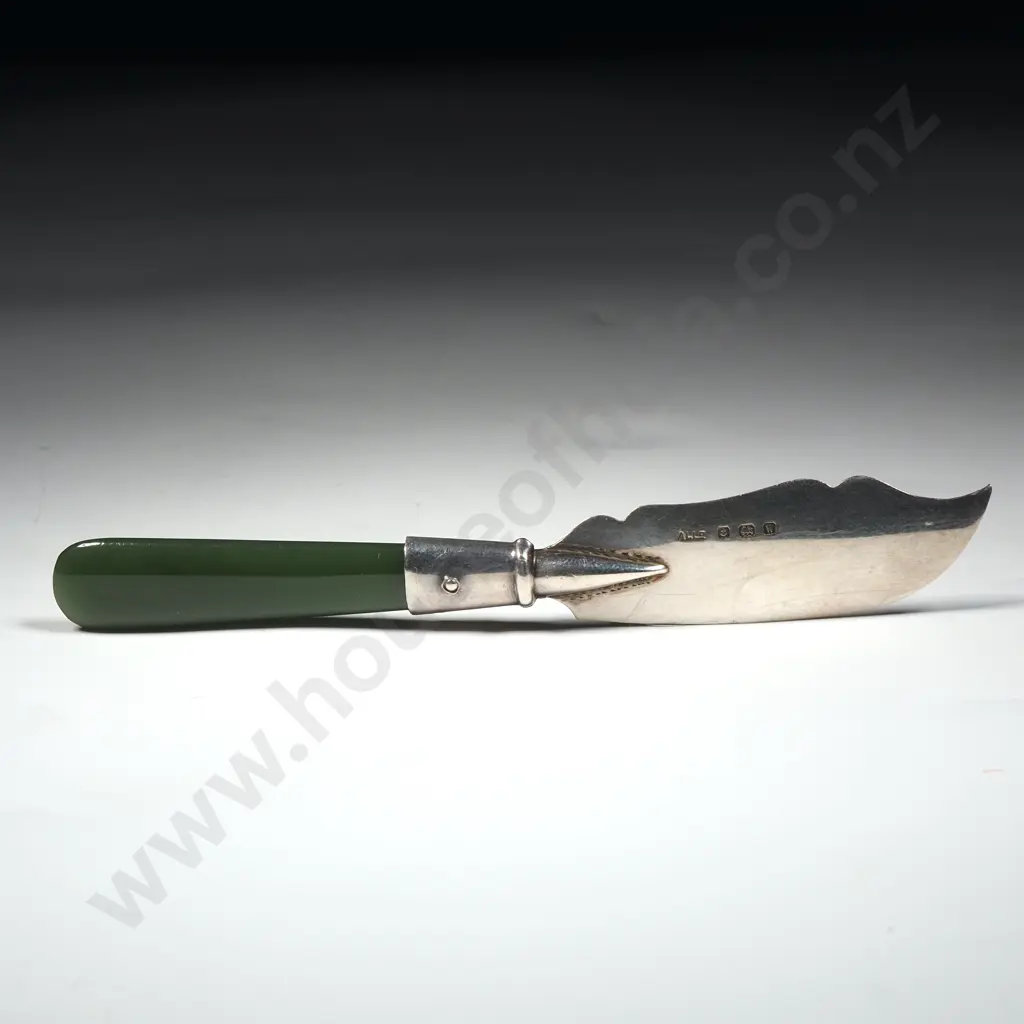 Sterling Silver Greenstone Handled Butterknife Image 1++