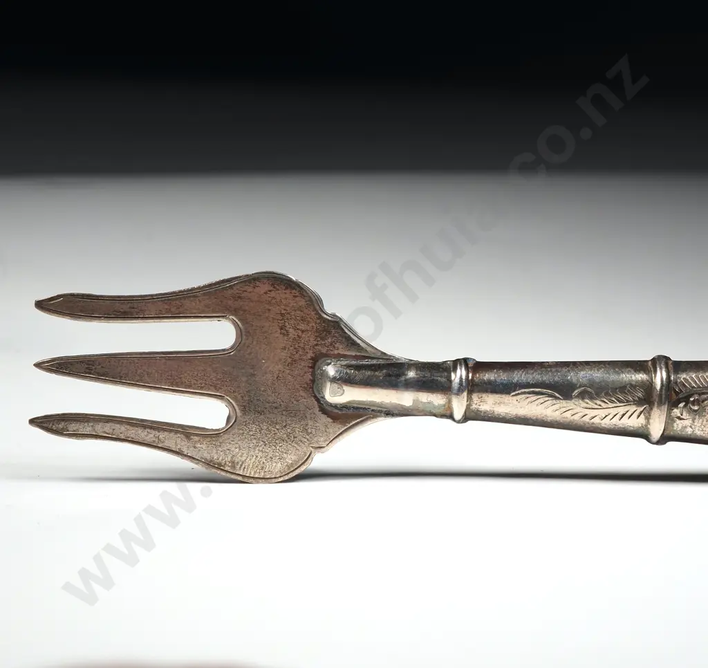 Sterling Silver Greenstone Handled Small Serving Fork Image 1++