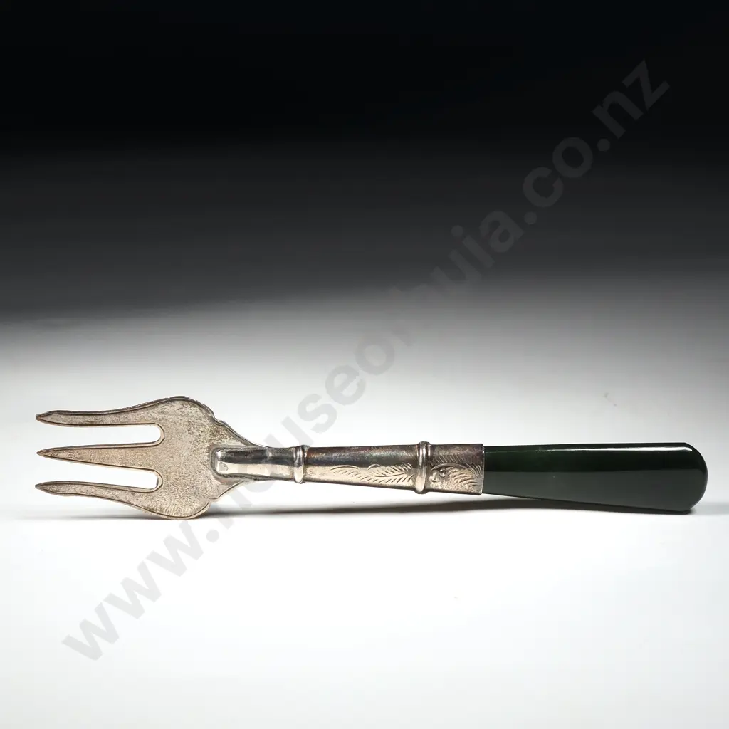 Sterling Silver Greenstone Handled Small Serving Fork Image 1++