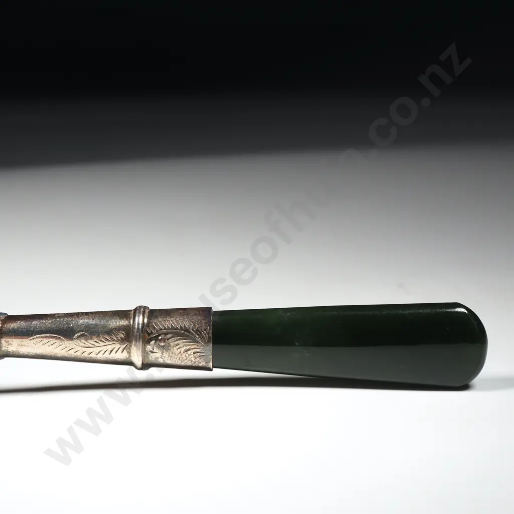 Sterling Silver Greenstone Handled Small Serving Fork Image 1++