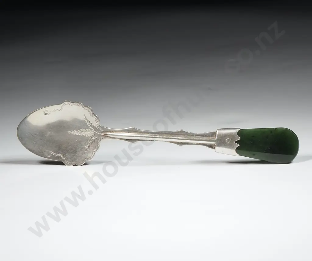 Sterling Silver Greenstone Handled Jam Spoon Image 1++