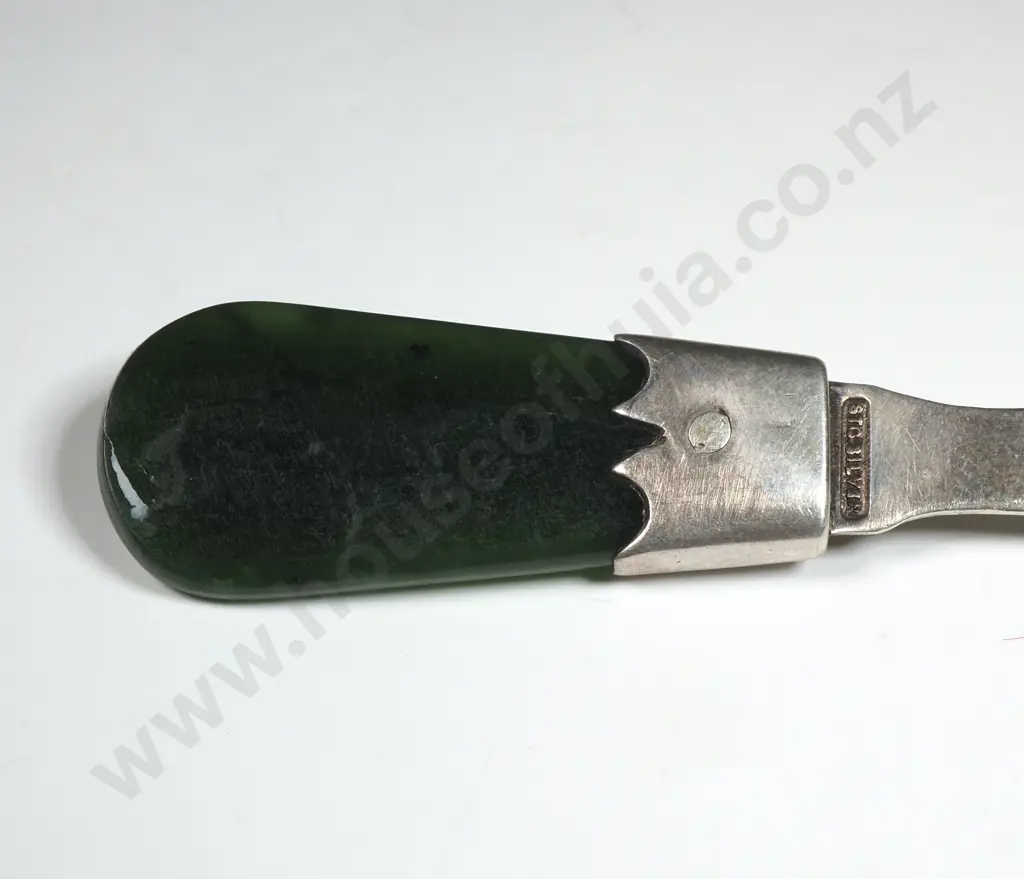 Sterling Silver Greenstone Handled Jam Spoon Image 1++