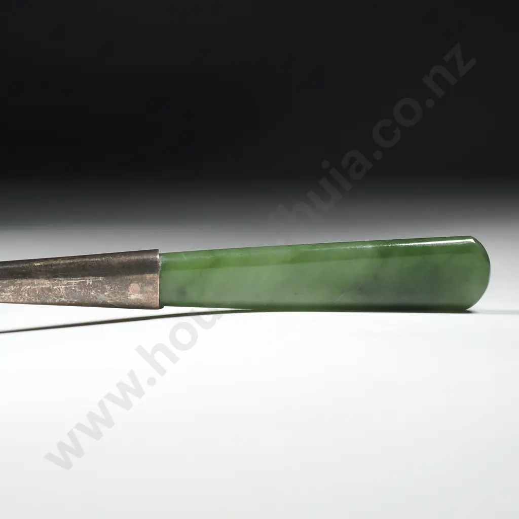 Sterling Silver Greenstone Handled Picklefork marked JS&S Image 1++