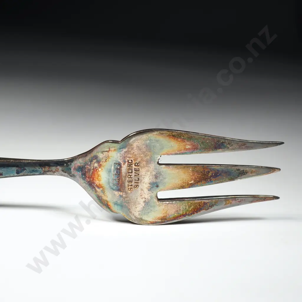 Sterling Silver Greenstone Handled Picklefork marked JS&S Image 1++