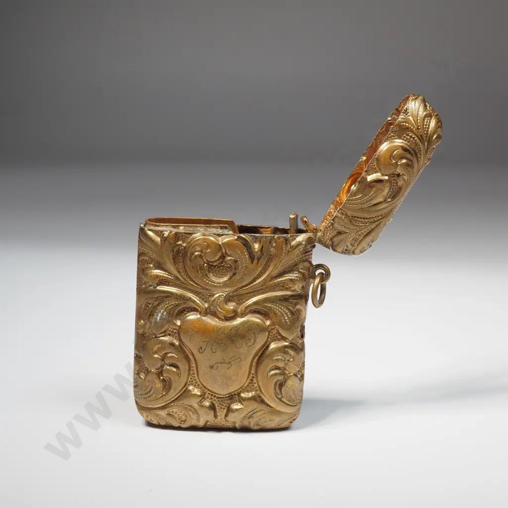 Fold Plated Vesta or Match Safe Decorated w Embossed Scrolls Inscribed 'Auckland Exhibition' 1914 Image 1++