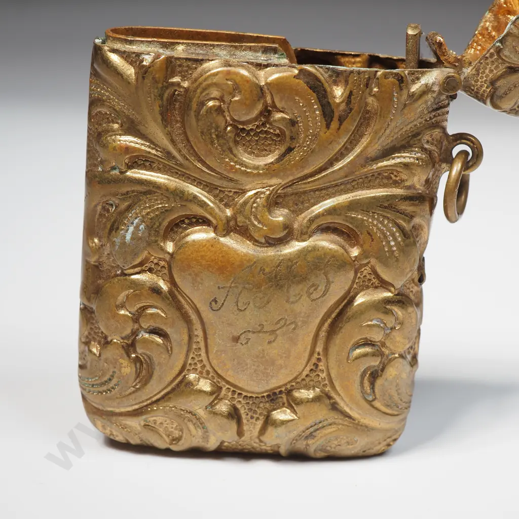 Fold Plated Vesta or Match Safe Decorated w Embossed Scrolls Inscribed 'Auckland Exhibition' 1914 Image 1++