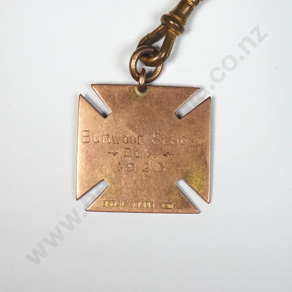 9ct Gold Dux Medal to R Ayrey of Burwood School 1923 Image 1++