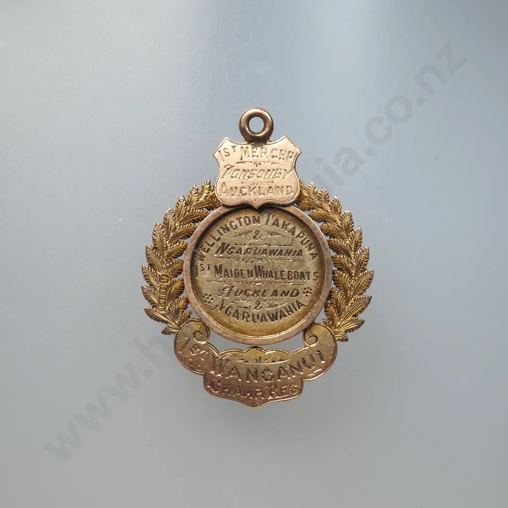Historic New Zealand 9ct Gold Fob 1902-03 1st Maiden Whale Boats Auckland Image 1++