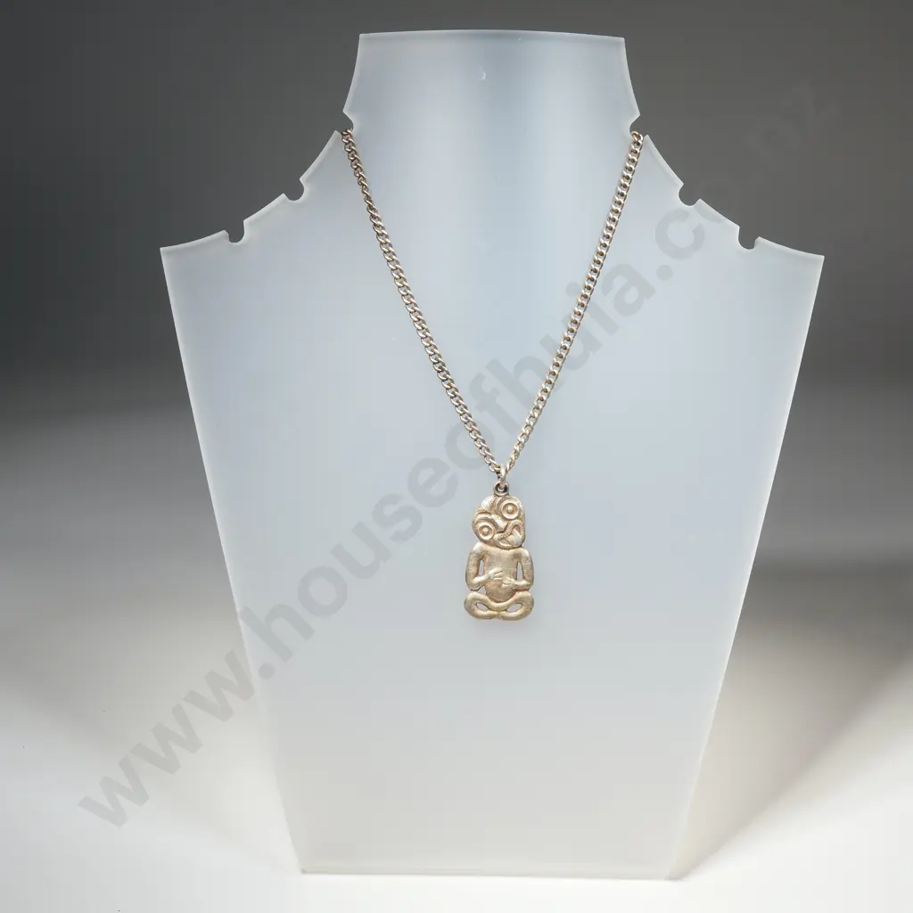 Antique Sterling Silver Tiki on Sterling Silver Chain Image 1++