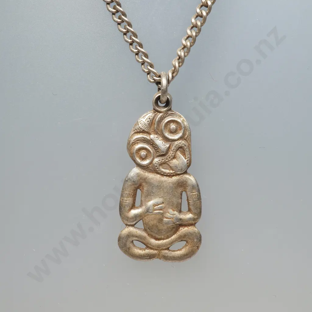 Antique Sterling Silver Tiki on Sterling Silver Chain Image 1++