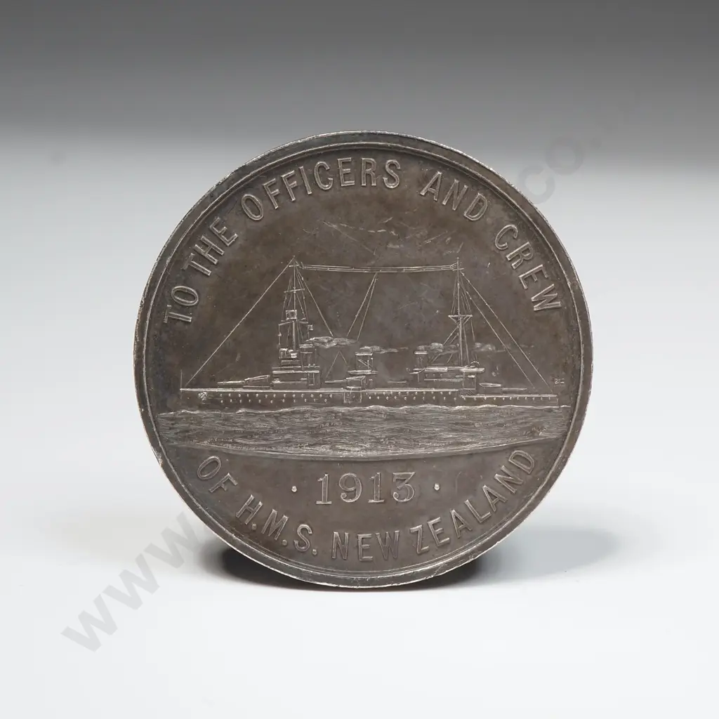 1913 Sterling Silver HMS New Zealand Visit Medallion Presented to the Officers & Crew  Image 1++