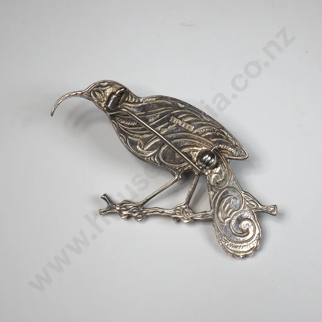 Vintage New Zealand Sterling Silver & Paua Huia Brooch Image 1++