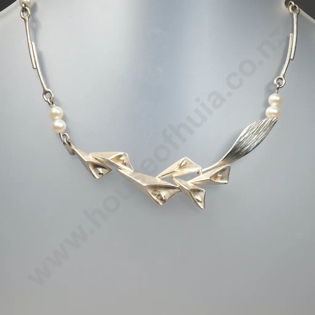 Winnie Chin: Sterling Silver & Pearl Choker Style Necklace Image 1++