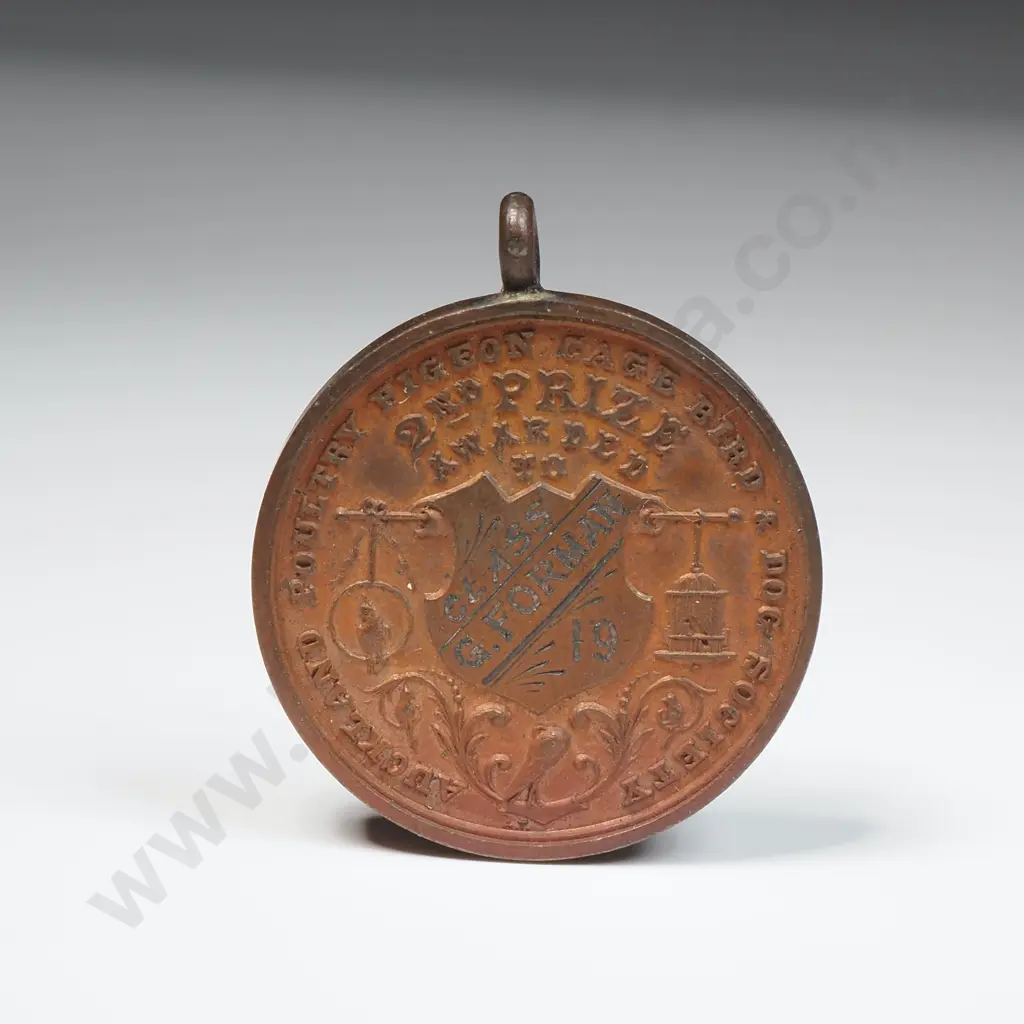 1888 Anton Teutenberg Auckland Poultry Pigeon Cage Bird & Dog Society Bronze Medals, 2nd Prize Awarded to G. Forman Image 1++