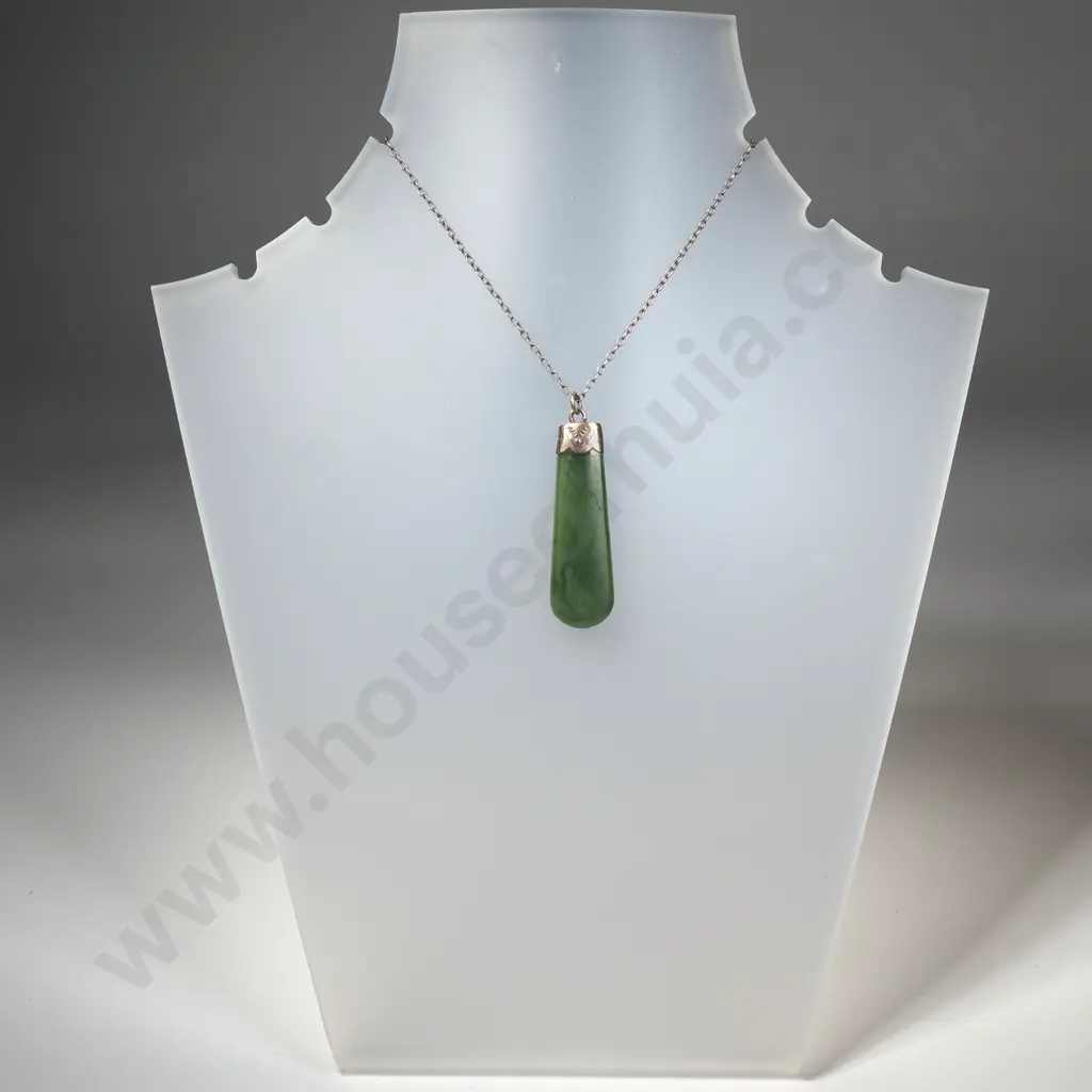 Colonial Sterling Silver Capped Greenstone Pendant Image 1++