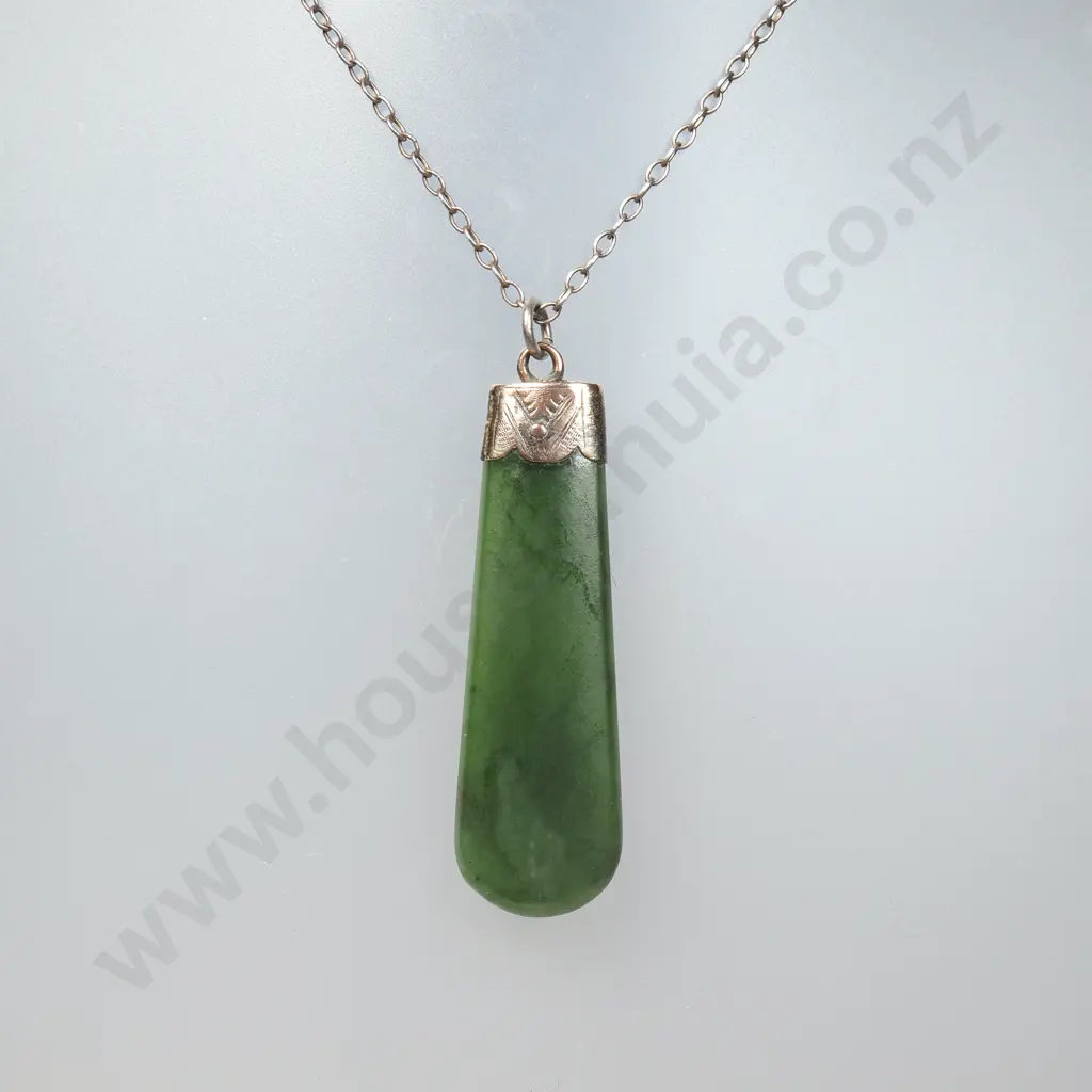 Colonial Sterling Silver Capped Greenstone Pendant Image 1++