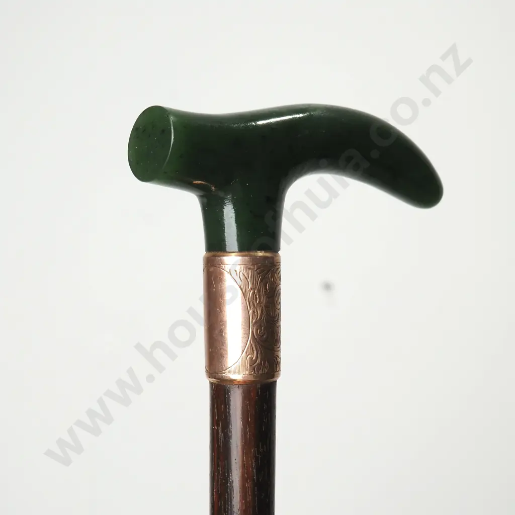 Greenstone Handled Cane w 9ct Gold Ferrule London 1925 Image 1++