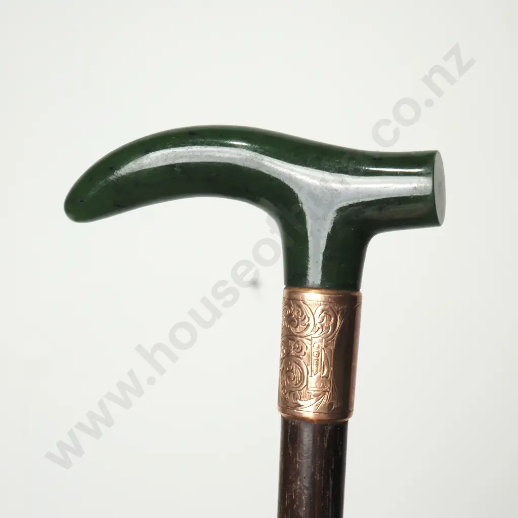 Greenstone Handled Cane w 9ct Gold Ferrule London 1925 Image 1++