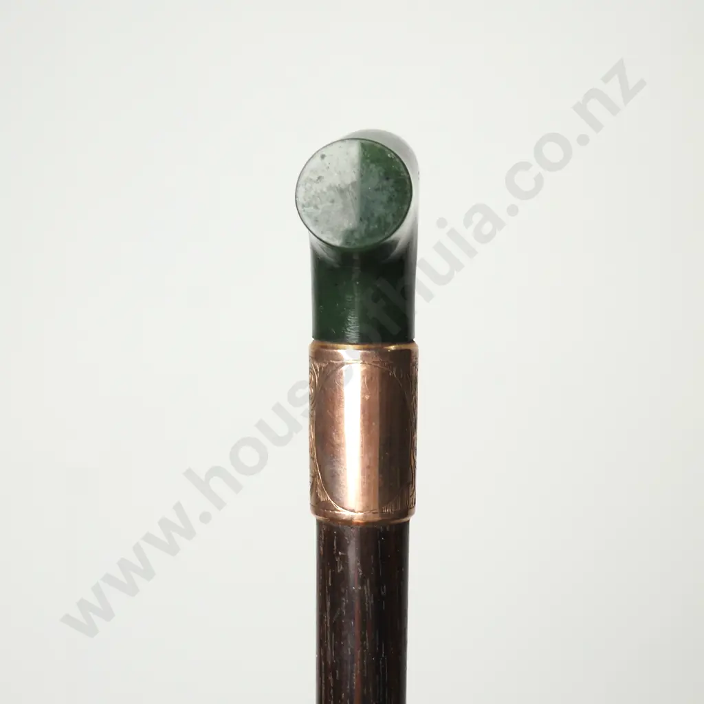 Greenstone Handled Cane w 9ct Gold Ferrule London 1925 Image 1++