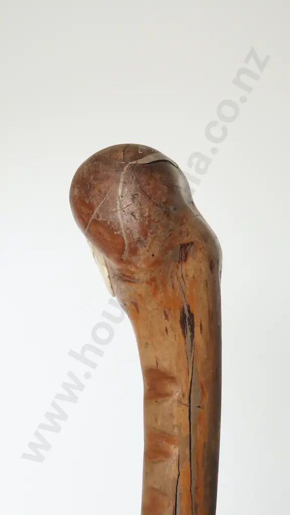 Vintage NZ Maori Alpine Walking Stick w Hand Carved Bone Tiki Head Image 1++