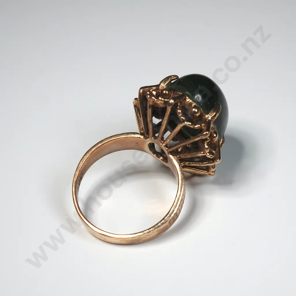 Vintage 9ct Gold Greenstone Ring Image 1++