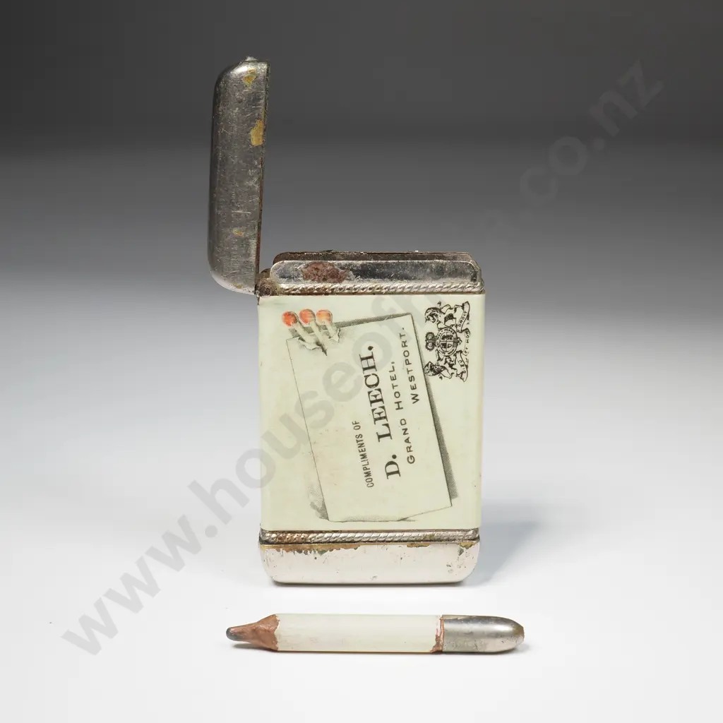 Antique D. Leech Grand Hotel Westport Advertising Vesta & Cigarette Case Image 1++