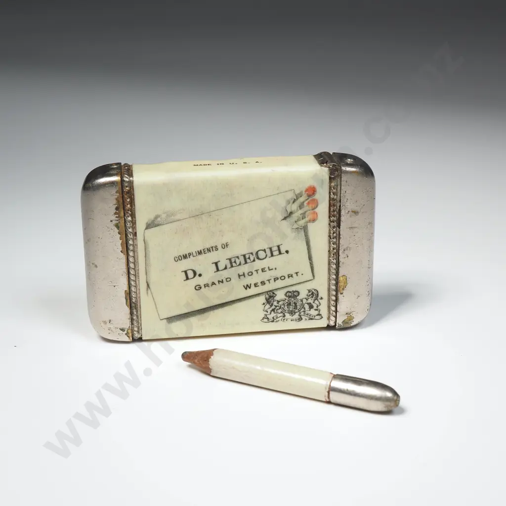 Antique D. Leech Grand Hotel Westport Advertising Vesta & Cigarette Case Image 1++