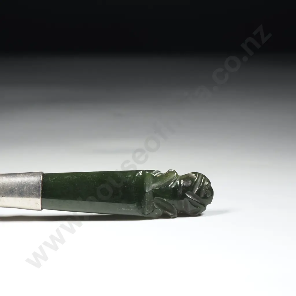 Sterling Silver Greenstone Handled Butterknife with Tiki Finial Image 1++