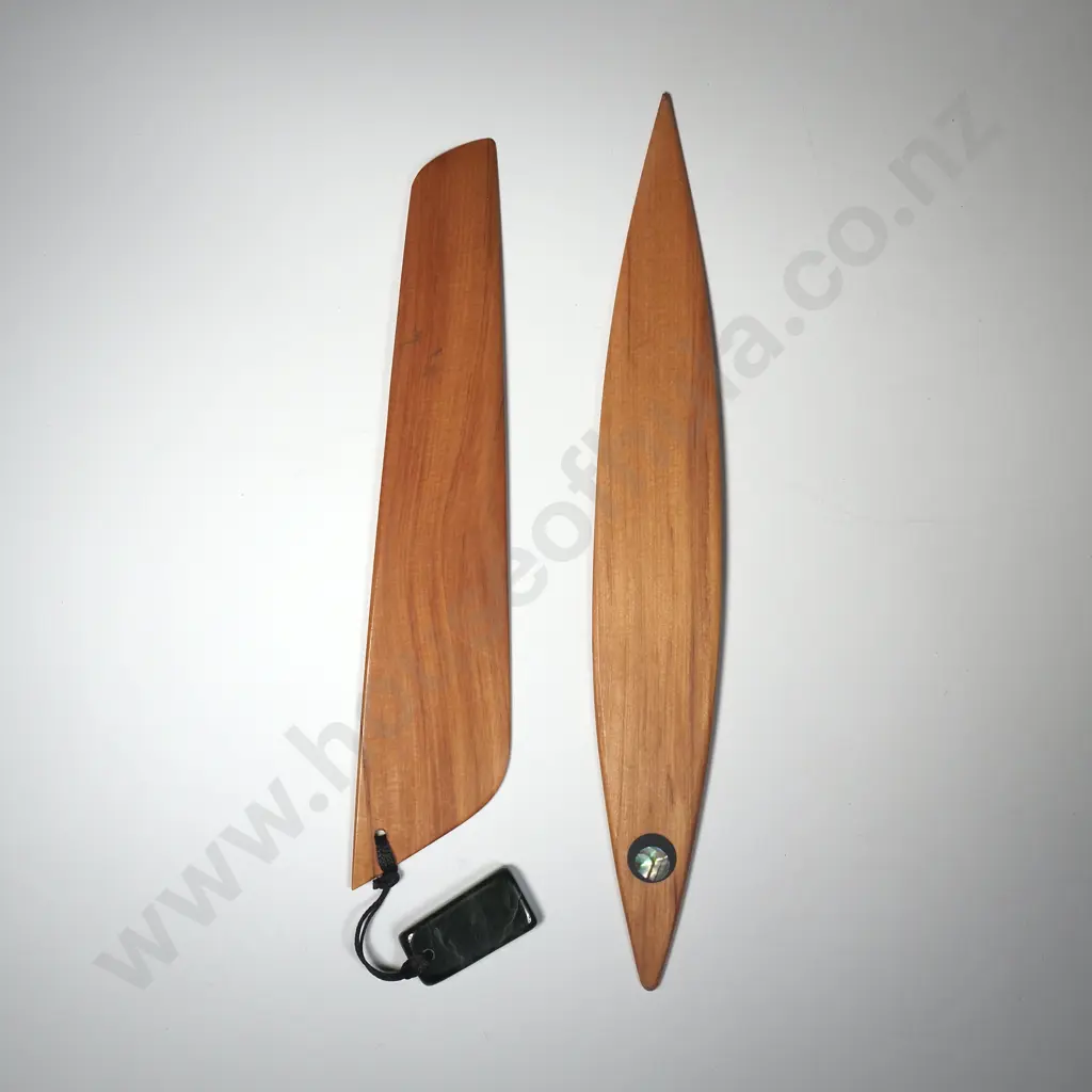 Two Rimu Bookmarks with Paua Shell Inset. One With Greenstone Attachment Image 1++