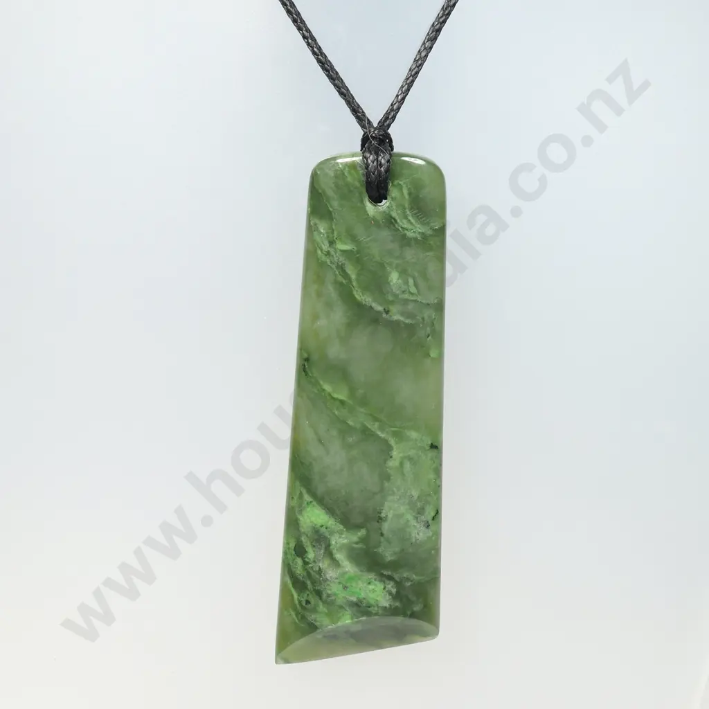 Traditional Greenstone/Pounamu Toki/ Adze Pendant w Cross Latched Cord Binding & Plaited Cord Necklace Image 1++