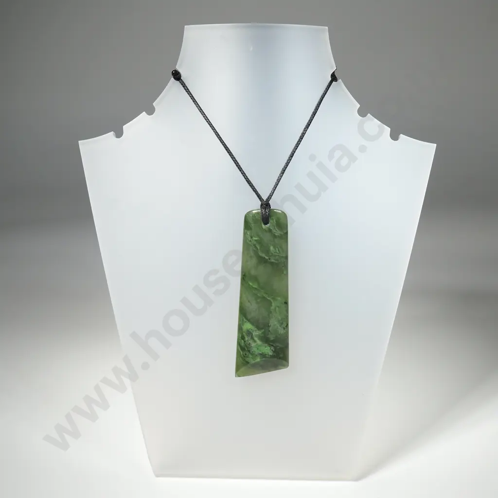 Traditional Greenstone/Pounamu Toki/ Adze Pendant w Cross Latched Cord Binding & Plaited Cord Necklace Image 1++