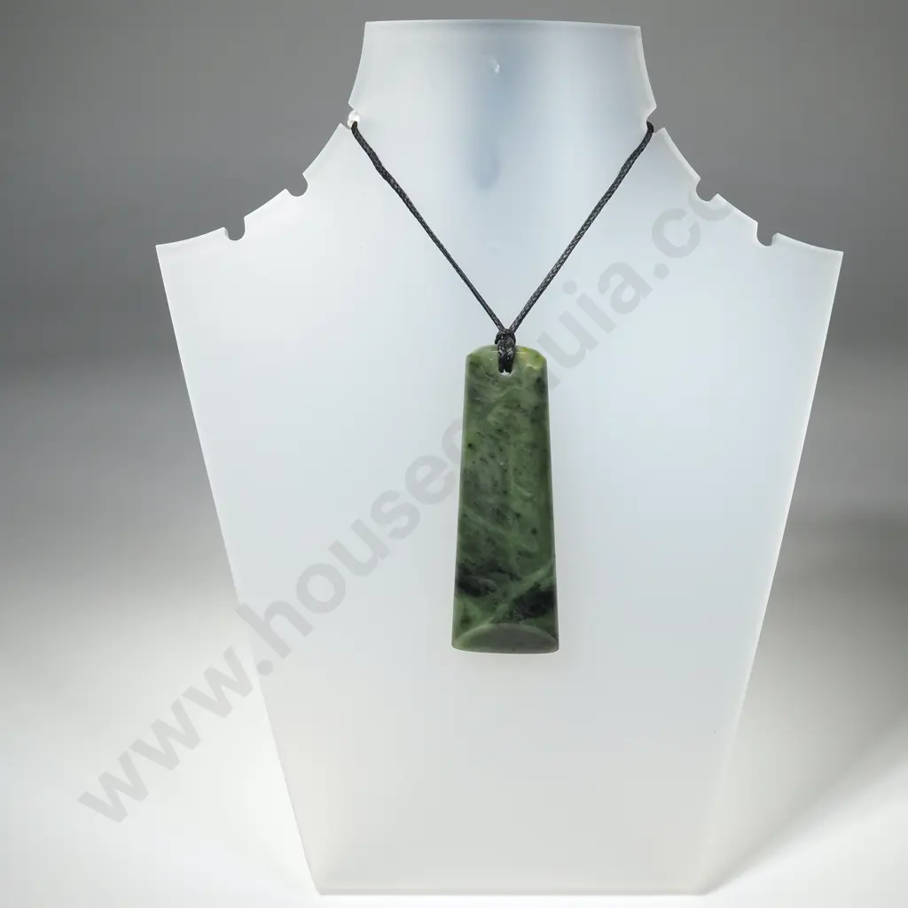 Traditional Greenstone/Pounamu Toki/ Adze Pendant w Cross Latched Cord Binding & Plaited Cord Necklace Image 1++