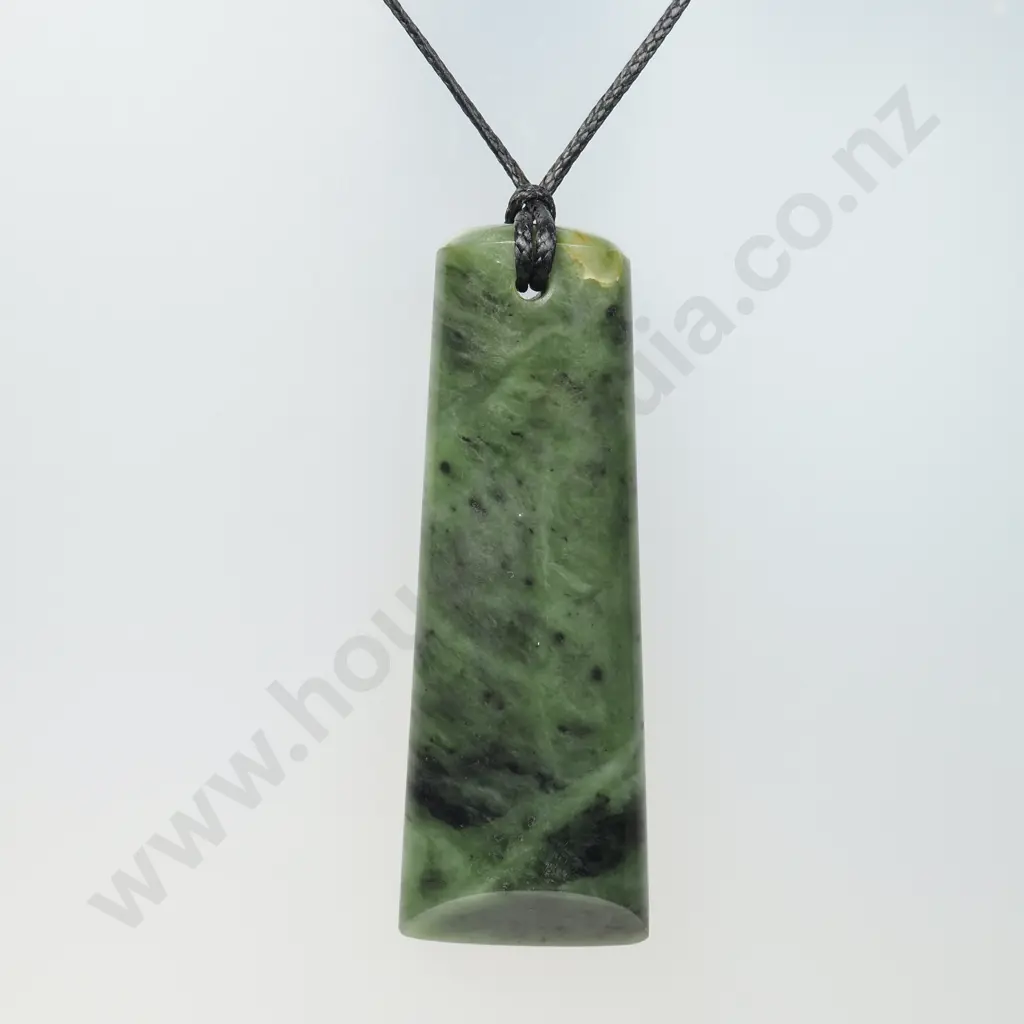 Traditional Greenstone/Pounamu Toki/ Adze Pendant w Cross Latched Cord Binding & Plaited Cord Necklace Image 1++