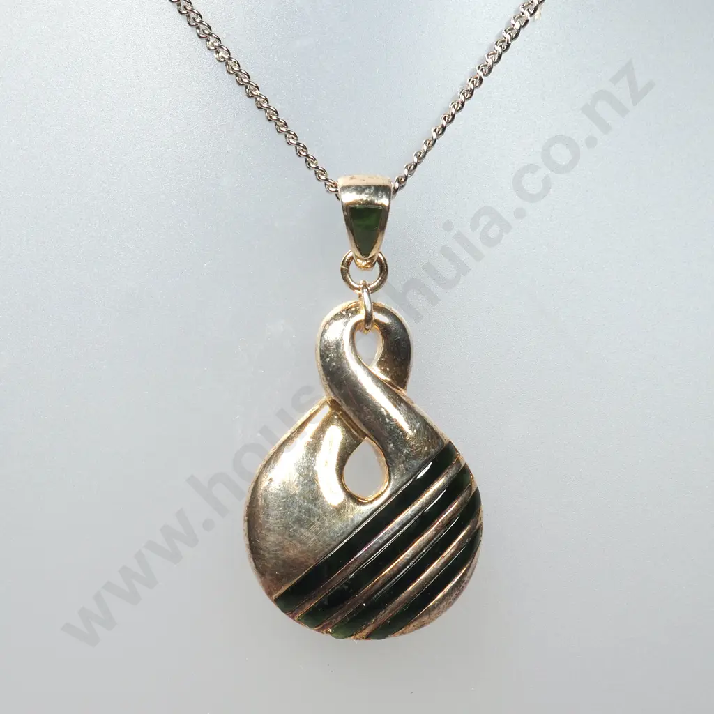New Zealand Sterling Silver Necklace w Infinity Design & Inlaid w Black Enamel by Morton Jewellery NZ Image 1++