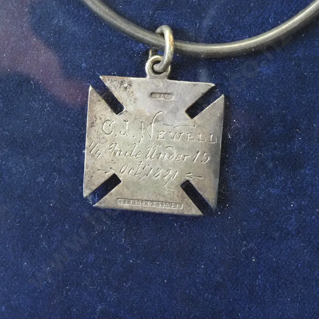 Framed Silver Sports Medal Awarded To CJ Newell For A Christ College Sport's Event 1/4 Mile  Under 15 In October 1891 Image 1++