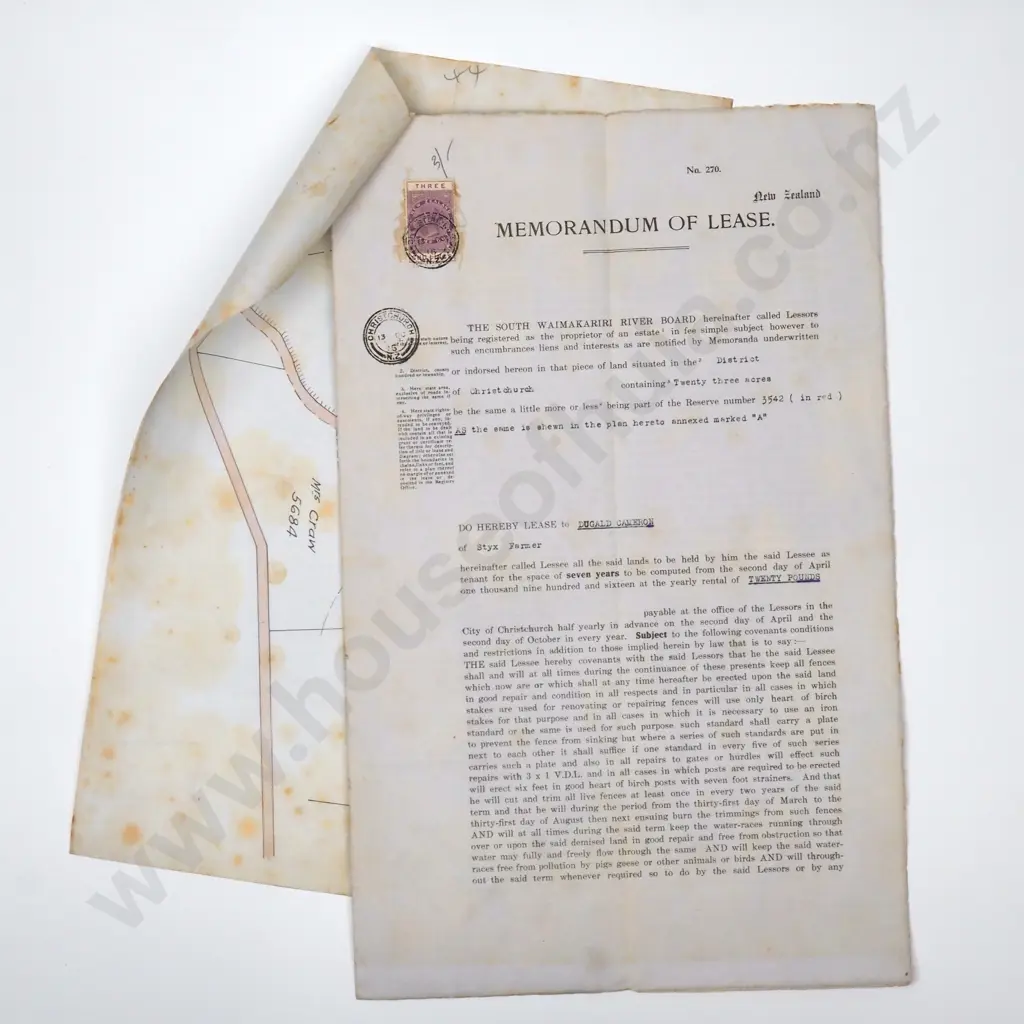 Memorandum of Lease - Christchurch New Zealand - 1916 Image 1++
