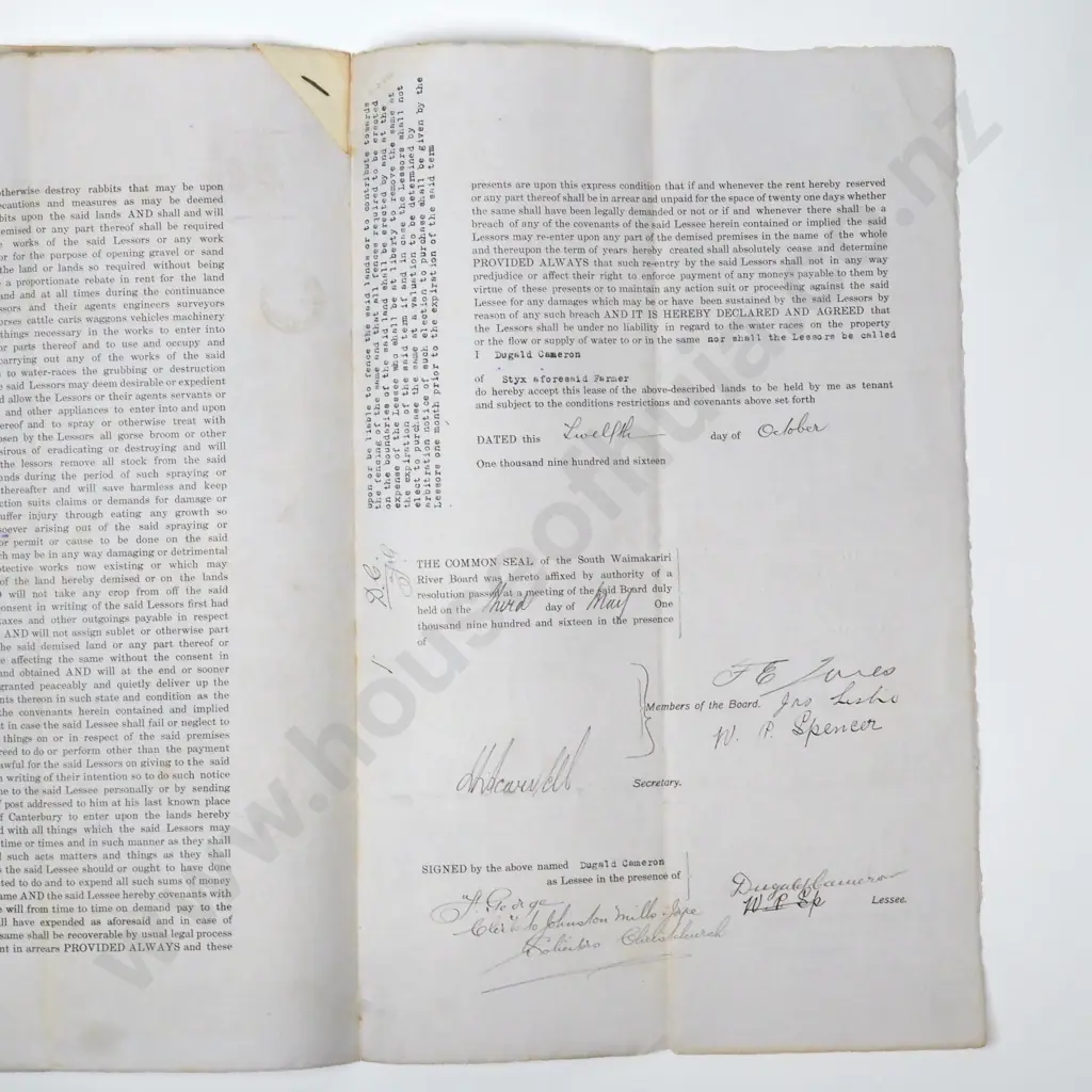 Memorandum of Lease - Christchurch New Zealand - 1916 Image 1++